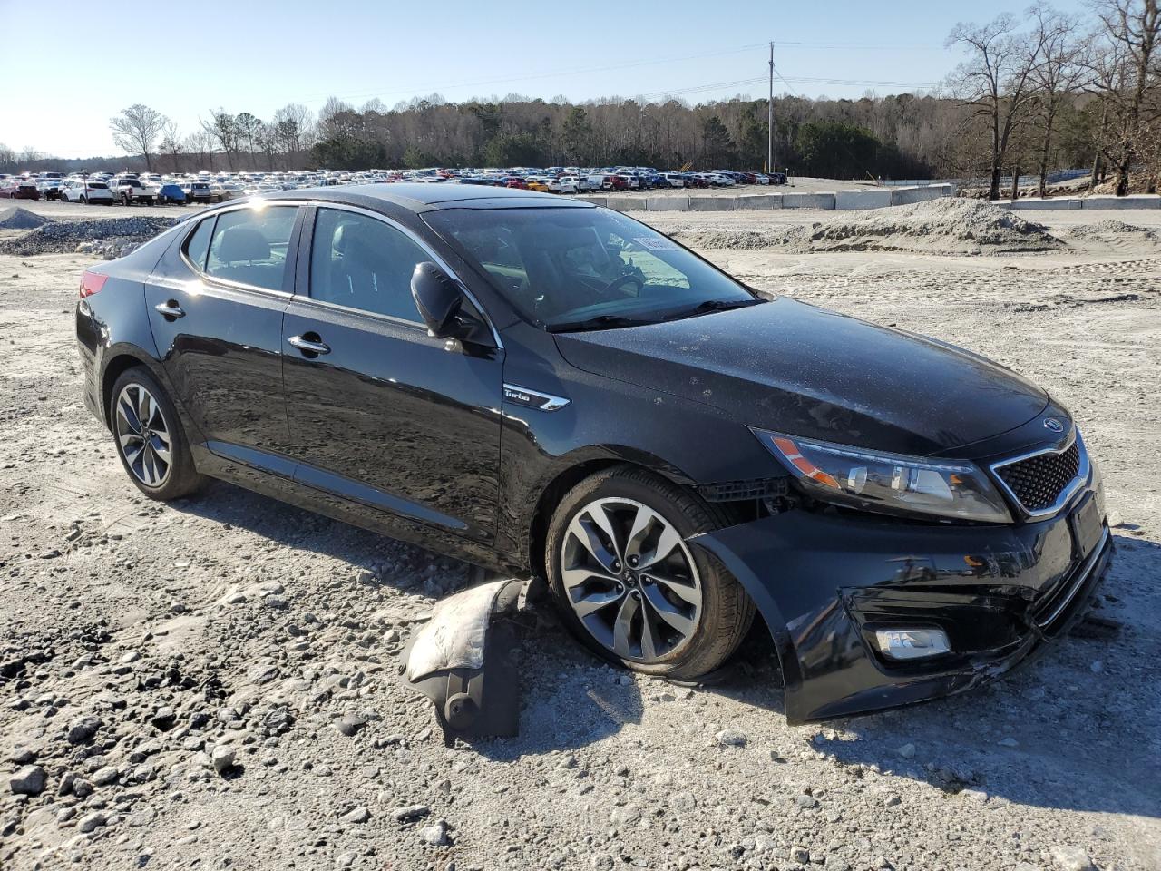 2015 KIA Optima VIN 5XXGR4A63FG469198 Copart auction photo, front end / side damage thumbnail 4