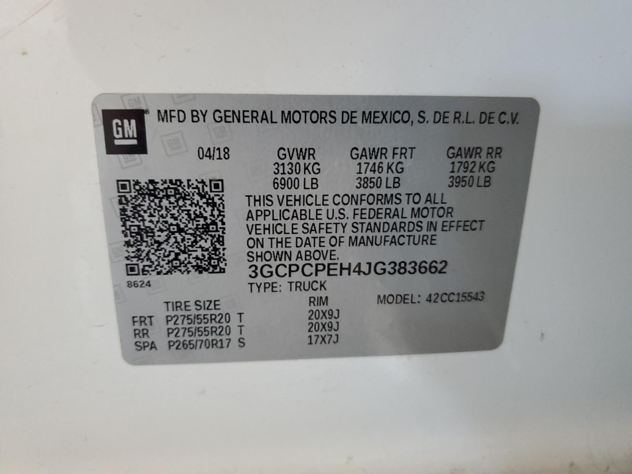 2018 Chevrolet Silverado VIN 3GCPCPEH4JG383662 Copart auction photo, rear end / front end damage thumbnail 15