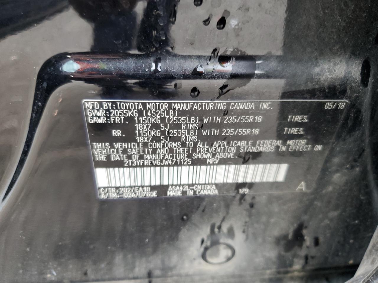 2018 Toyota RAV 4 VIN 2T3YFREV6JW471125 Copart auction photo, front end damage thumbnail 13