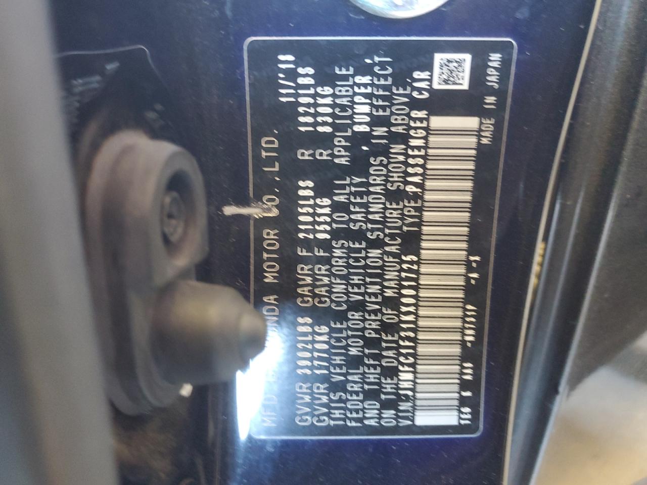 2019 Honda Civic VIN JHMFC1F31KX001725 Copart auction photo, rear end / hail damage thumbnail 13