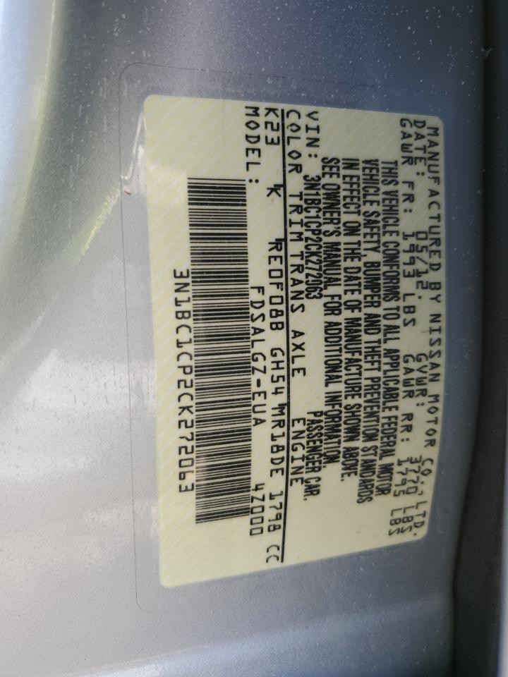 2012 Nissan Versa VIN 3N1BC1CP2CK272063 Copart auction photo, front end / side damage thumbnail 12