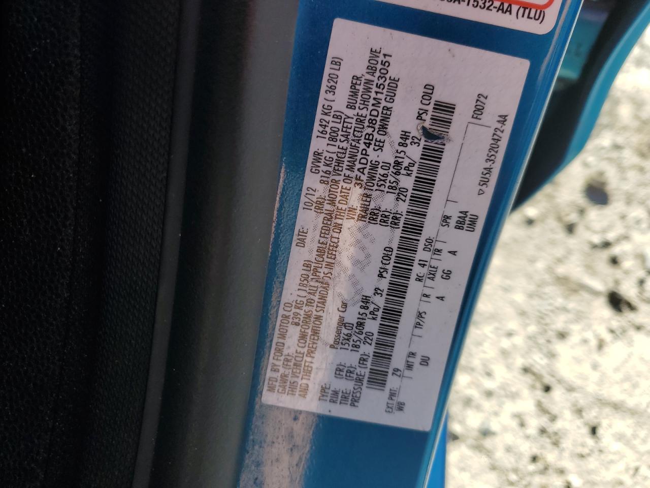 2013 Ford Fiesta VIN 3FADP4BJ8DM153051 Copart auction photo, front end / minor dent/scratches damage thumbnail 14