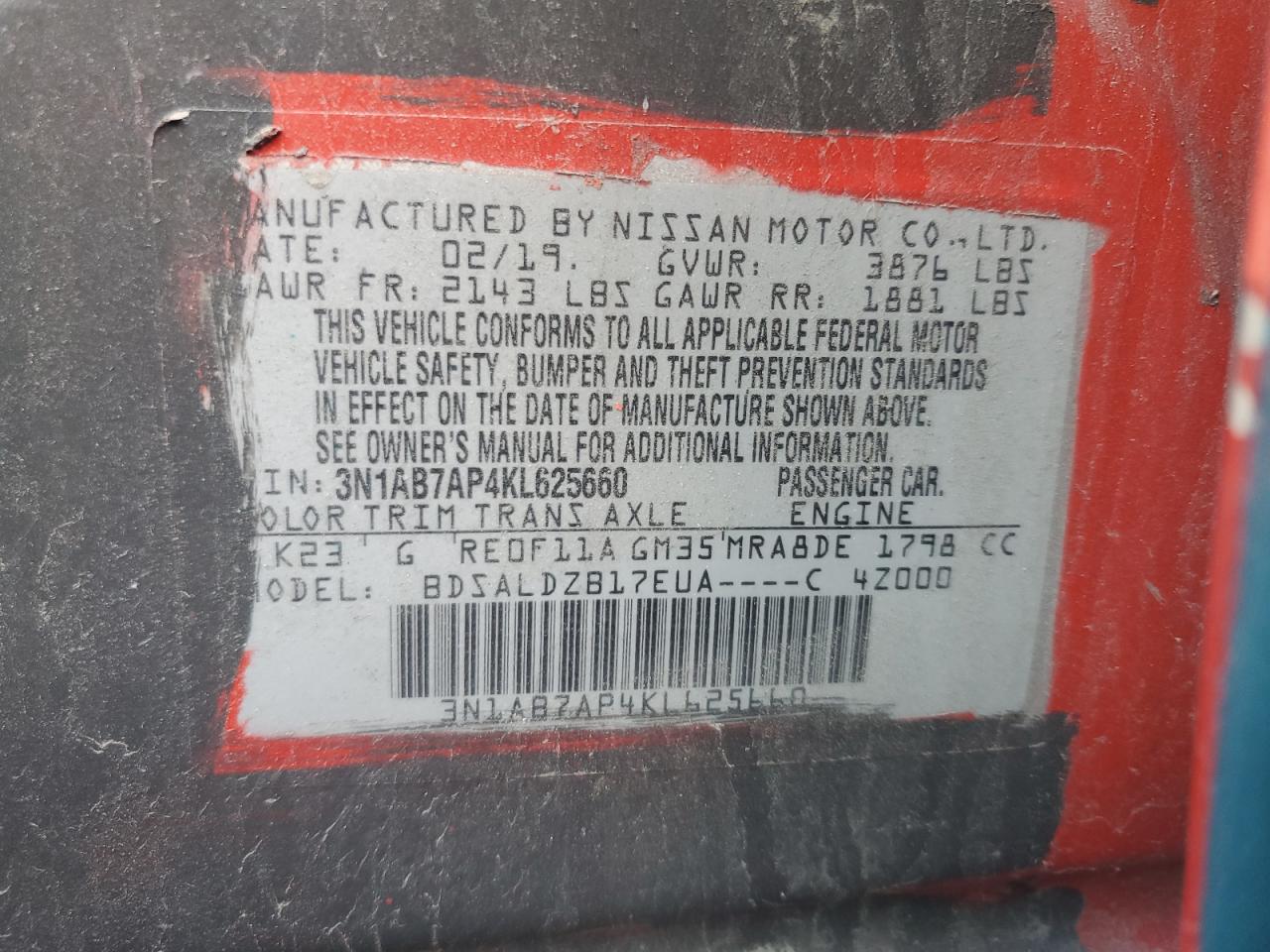 2019 Nissan Sentra VIN 3N1AB7AP4KL625660 Copart auction photo, front end damage thumbnail 12