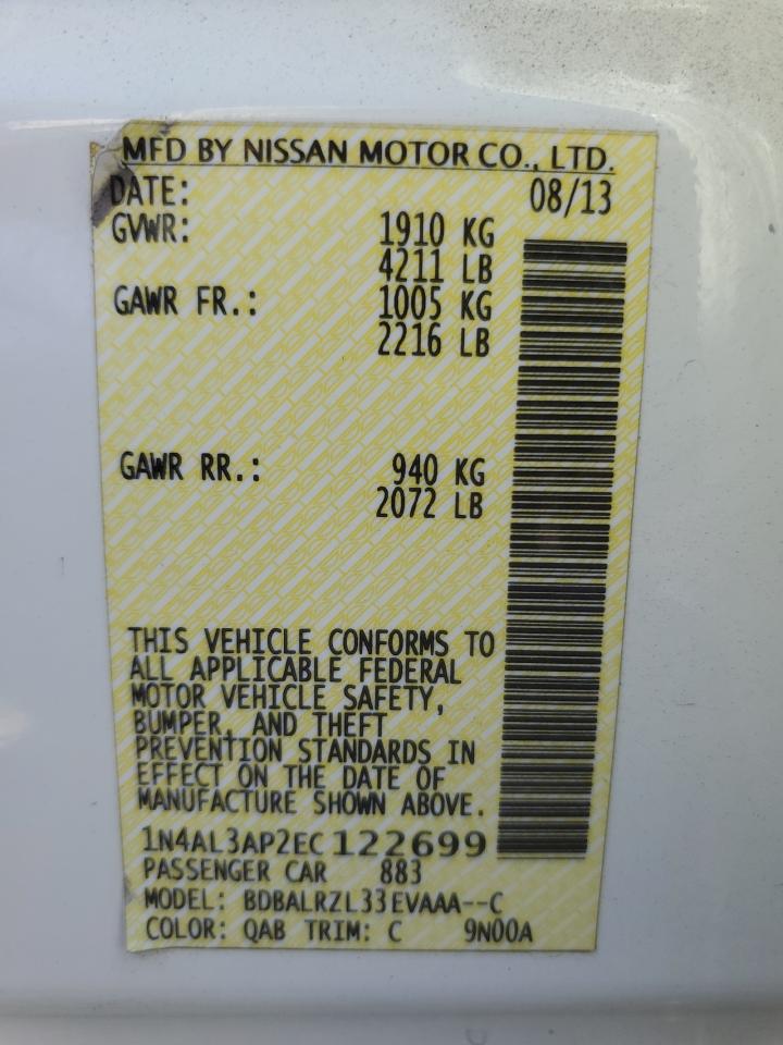 2014 Nissan Altima VIN 1N4AL3AP2EC122699 Copart auction photo, rear end damage thumbnail 12