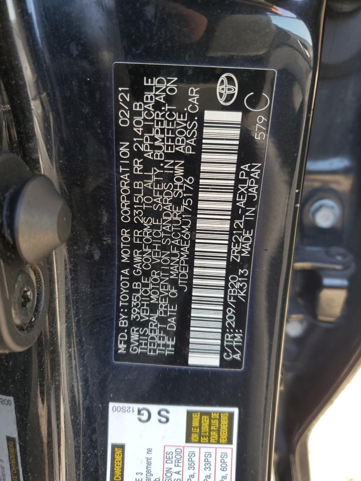 2021 Toyota Corolla VIN JTDEPMAE6MJ175176 Copart auction photo, front end / minor dent/scratches damage thumbnail 14