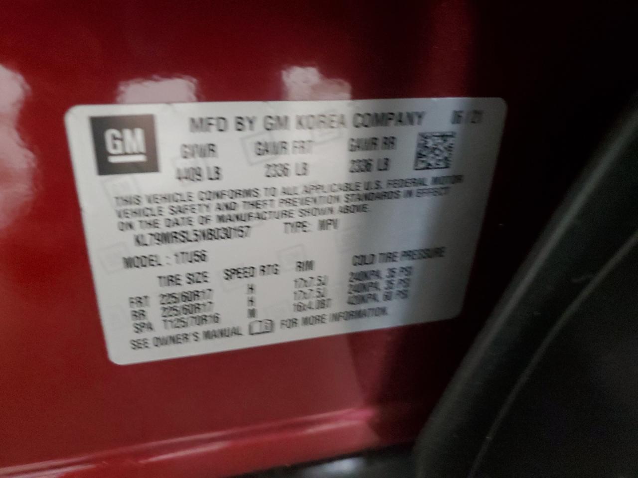 2022 Chevrolet TrailBlazer VIN KL79MRSL5NB030157 Copart auction photo, mechanical damage thumbnail 14