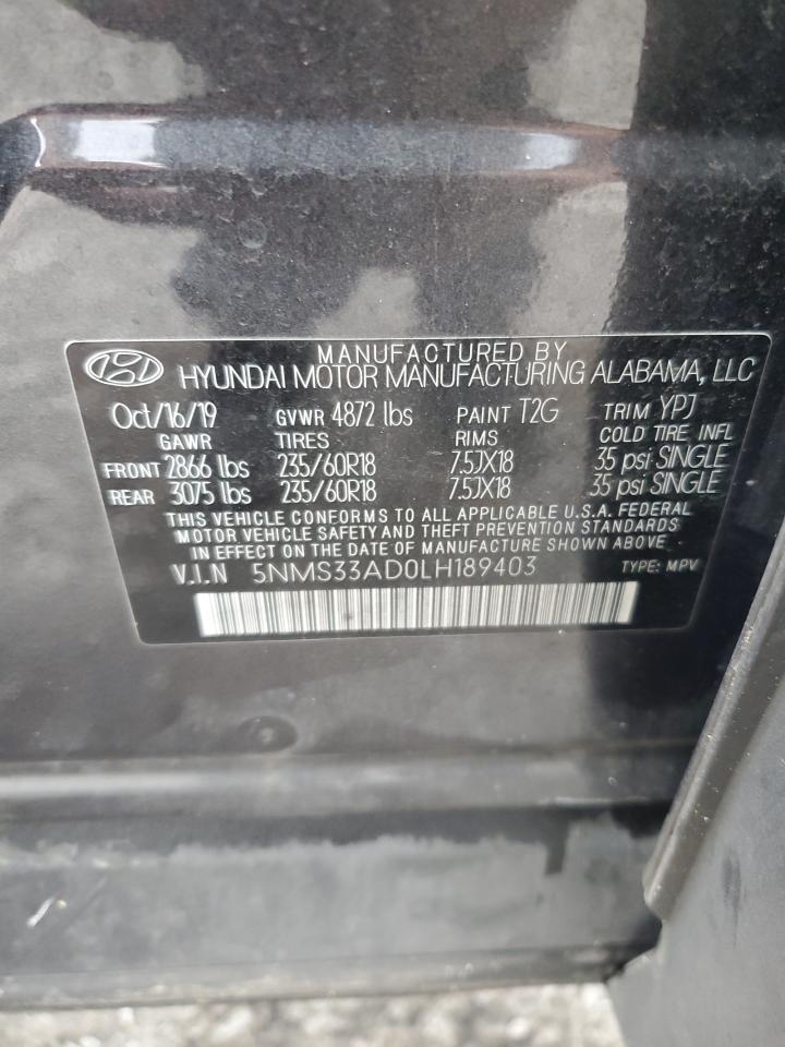 2020 Hyundai Santa Fe VIN 5NMS33AD0LH189403 Copart auction photo, rear end / front end damage thumbnail 14