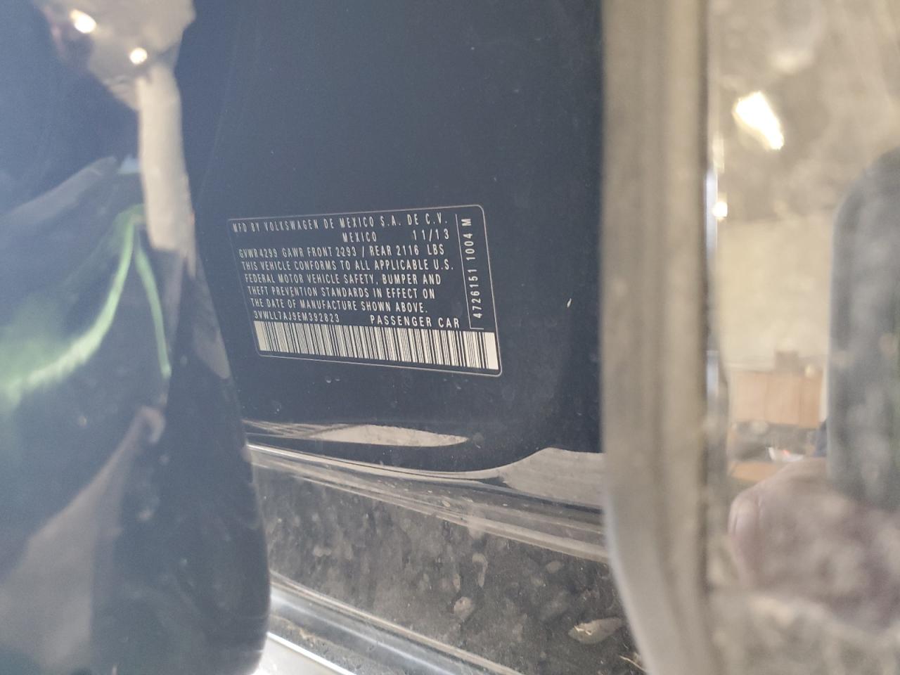 2014 Volkswagen Jetta VIN 3VWLL7AJ9EM392823 Copart auction photo, rollover damage thumbnail 13