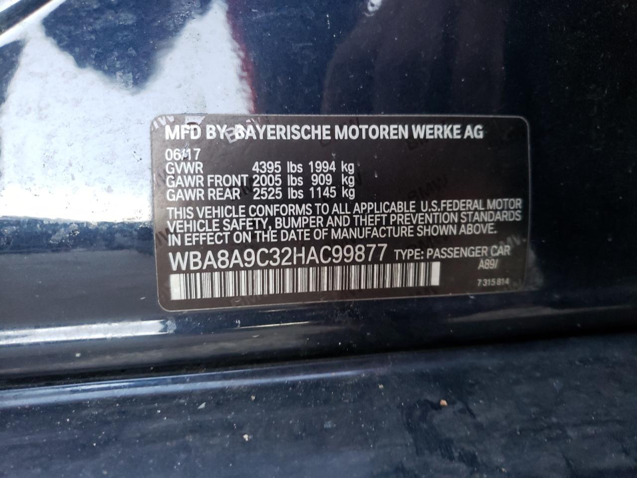 2017 BMW 3er VIN WBA8A9C32HAC99877 Copart auction photo, all over damage thumbnail 14