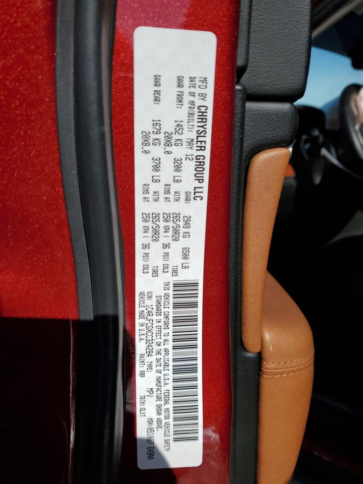 2012 Jeep Grand Cherokee VIN 1C4RJFCGXCC324284 Copart auction photo, front end / side damage thumbnail 16