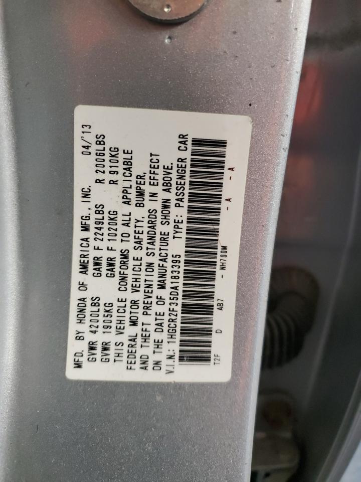 2013 Honda Accord VIN 1HGCR2F35DA183395 Copart auction photo, side / rear end damage thumbnail 12
