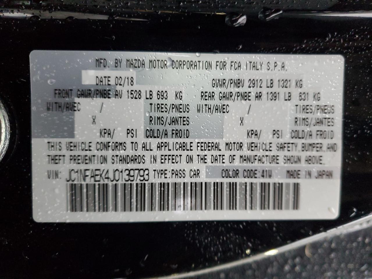 2018 Fiat 124 Spider VIN JC1NFAEK4J0139793 Copart auction photo, burn damage thumbnail 12