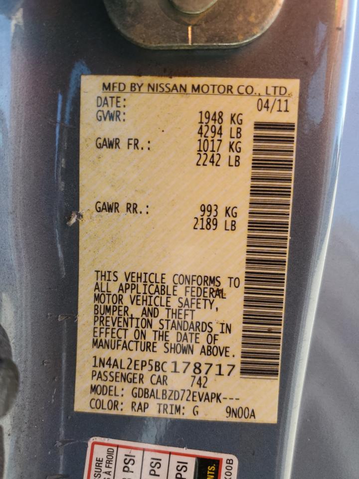 2011 Nissan Altima VIN 1N4AL2EP5BC178717 Copart auction photo, front end damage thumbnail 12