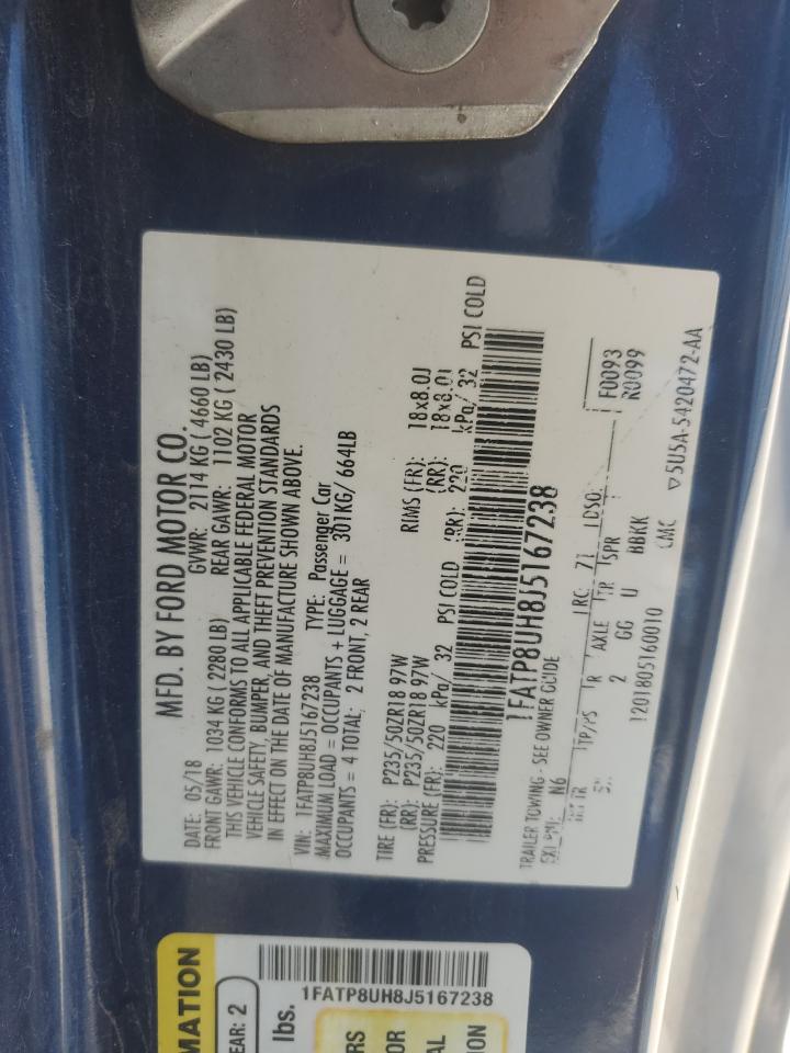 2018 Ford Mustang VIN 1FATP8UH8J5167238 Copart auction photo, front end / side damage thumbnail 13