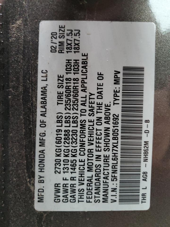 2020 Honda Odyssey VIN 5FNRL6H7XLB051692 Copart auction photo, front end damage thumbnail 13