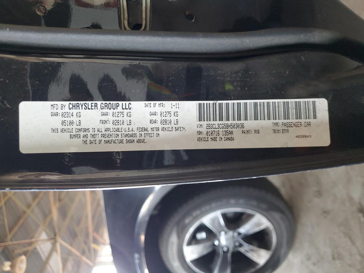 2011 Dodge Charger VIN 2B3CL3CG5BH503036 Copart auction photo, side / minor dent/scratches damage thumbnail 13