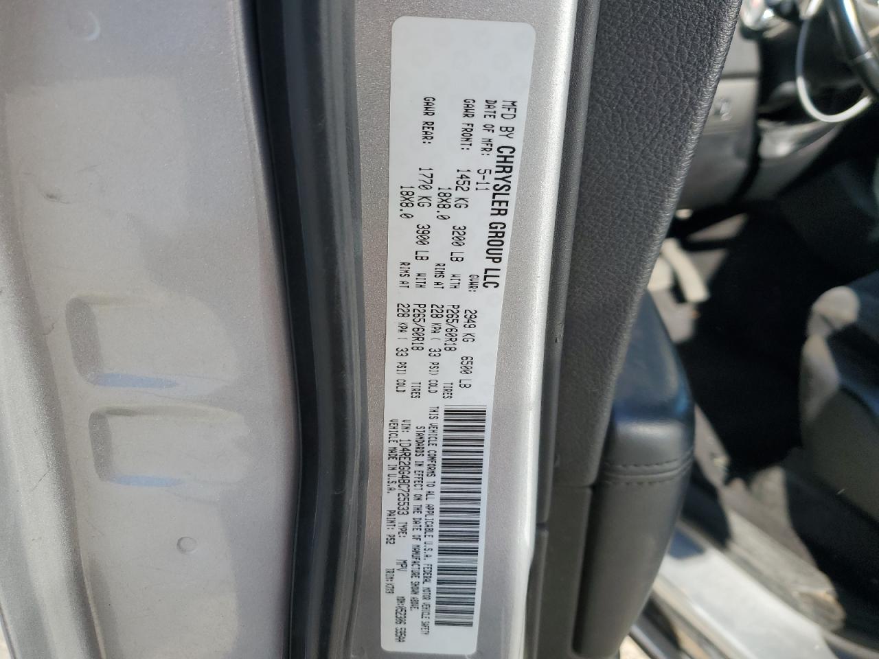 2011 Dodge Durango VIN 1D4RE2GG4BC725533 Copart auction photo, all over damage thumbnail 15
