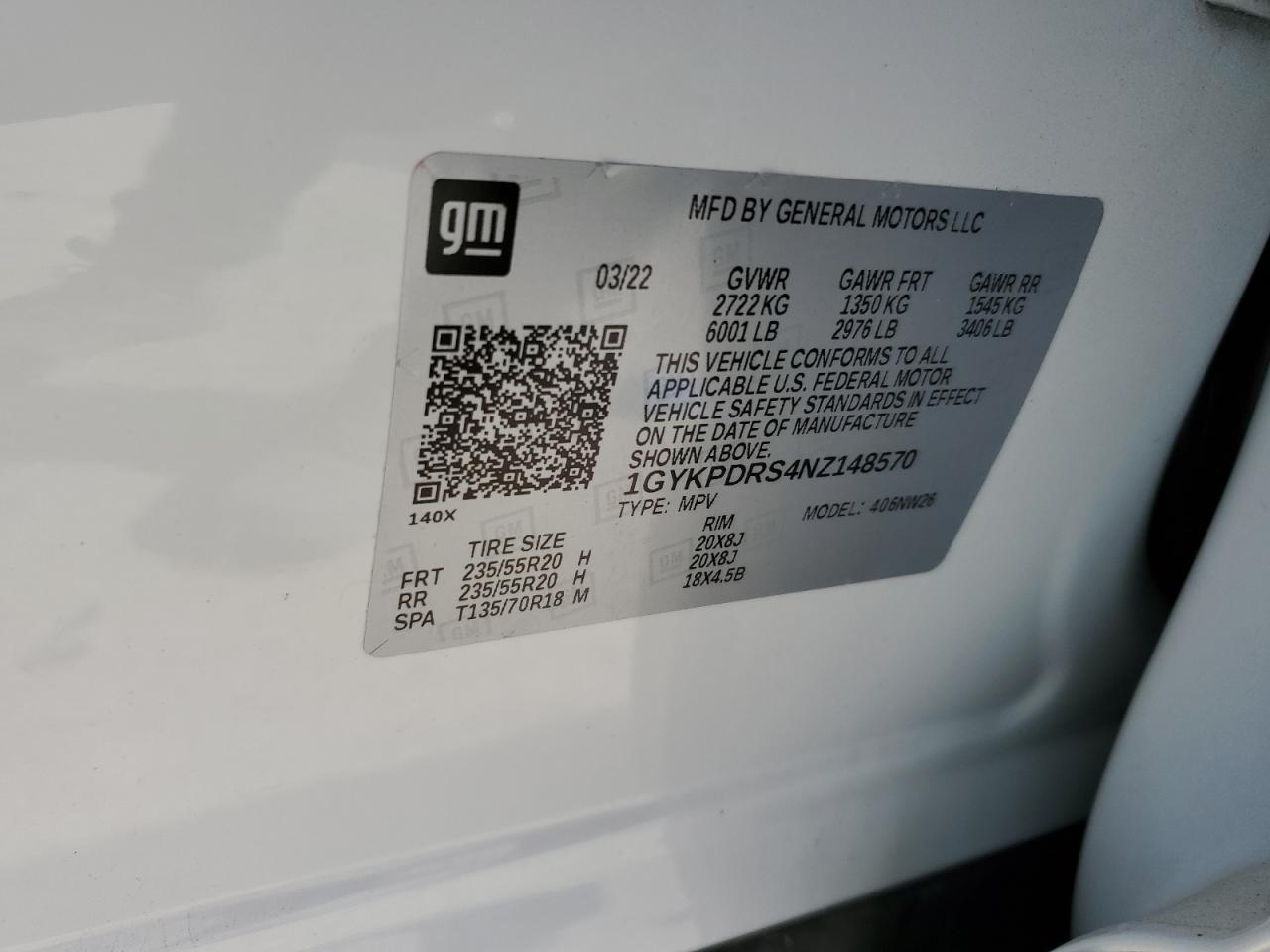 2022 Cadillac XT6 VIN 1GYKPDRS4NZ148570 Copart auction photo, front end / rear end damage thumbnail 13