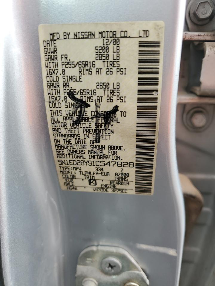 2001 Nissan XTerra VIN 5N1ED28Y91C547828 Copart auction photo, rollover damage thumbnail 14
