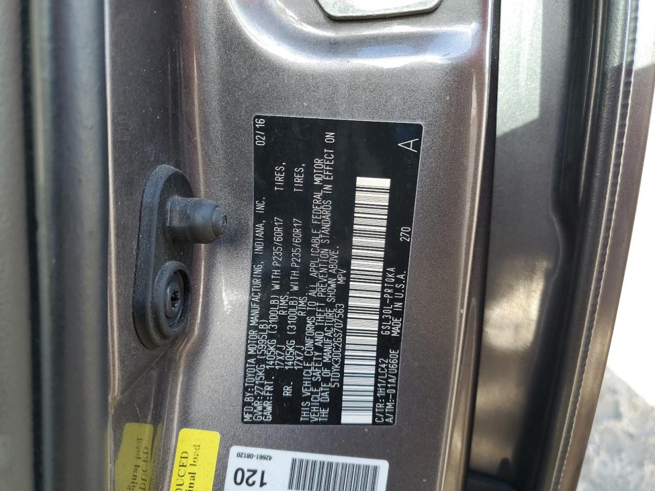 2016 Toyota Sienna VIN 5TDYK3DC2GS707563 Copart auction photo, front end damage thumbnail 14