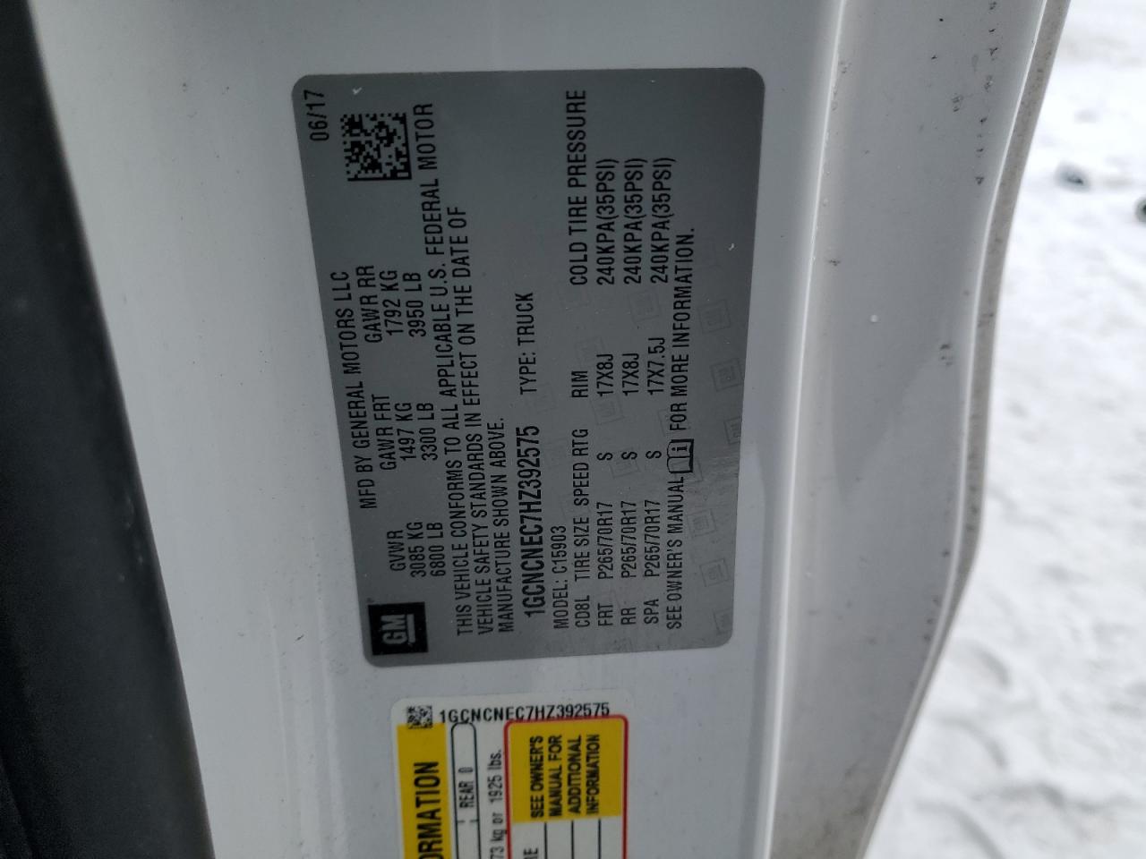 2017 Chevrolet Silverado VIN 1GCNCNEC7HZ392575 Copart auction photo, front end damage thumbnail 14