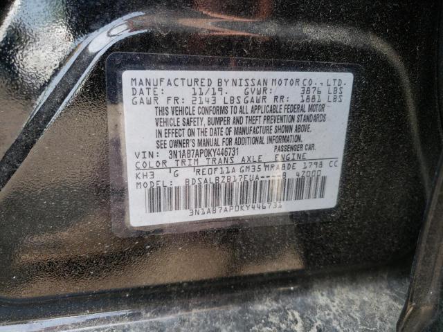 2019 Nissan Sentra VIN 3N1AB7AP0KY446731 Copart auction photo, all over damage thumbnail 12