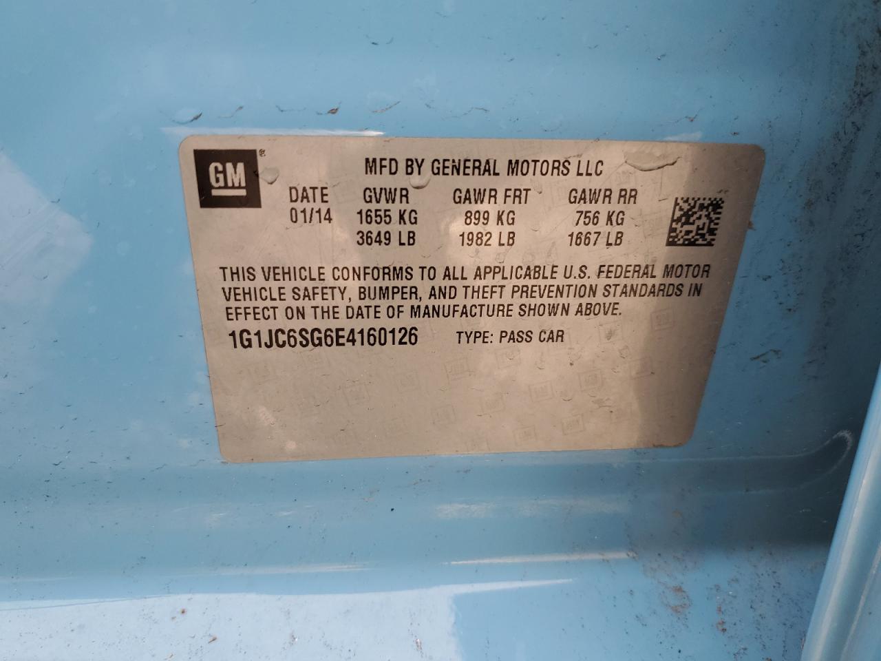 2014 Chevrolet Sonic VIN 1G1JC6SG6E4160126 Copart auction photo, front end damage thumbnail 16