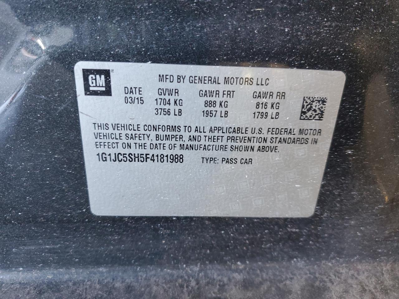 2015 Chevrolet Sonic VIN 1G1JC5SH5F4181988 Copart auction photo, vandalism / stripped damage thumbnail 12