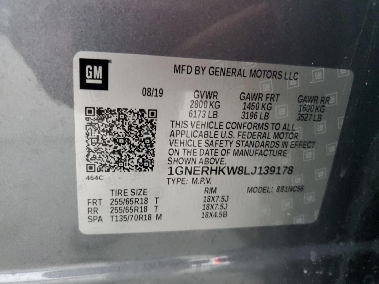 2020 Chevrolet Traverse VIN 1GNERHKW8LJ139178 Copart auction photo, side / rear end damage thumbnail 15