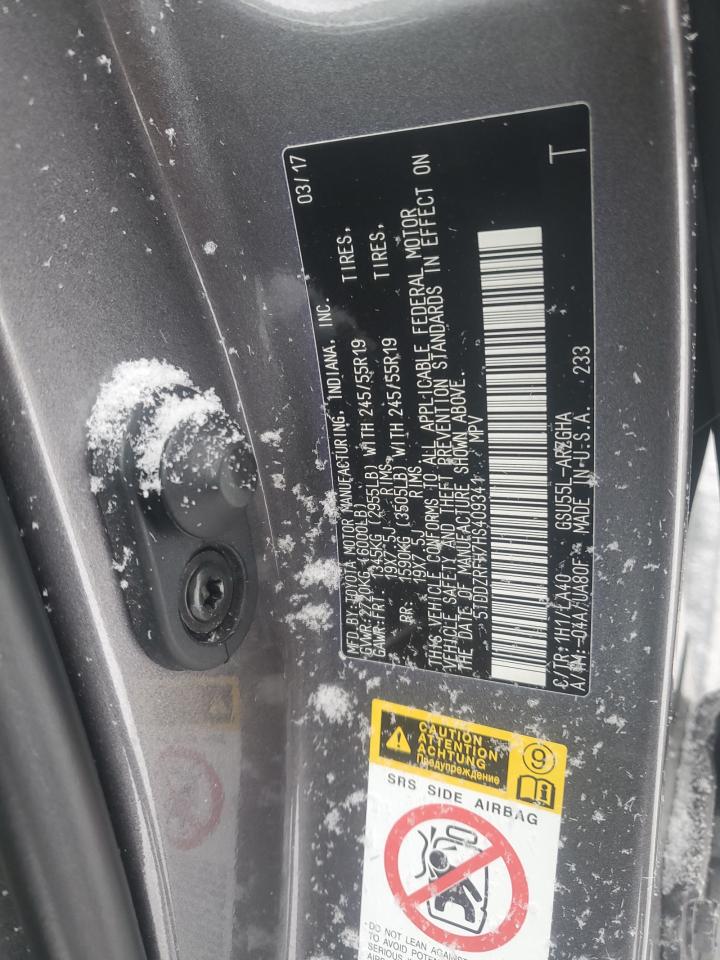 2017 Toyota Highlander VIN 5TDDZRFH7HS409341 Copart auction photo, rear end damage thumbnail 13