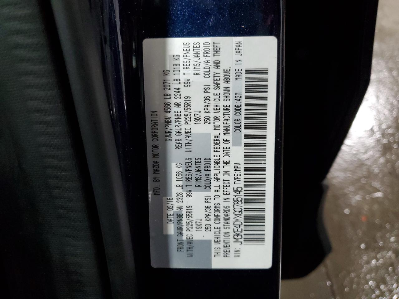 2016 Mazda CX-5 VIN JM3KE4DYXG0785145 Copart auction photo, side / front end damage thumbnail 14