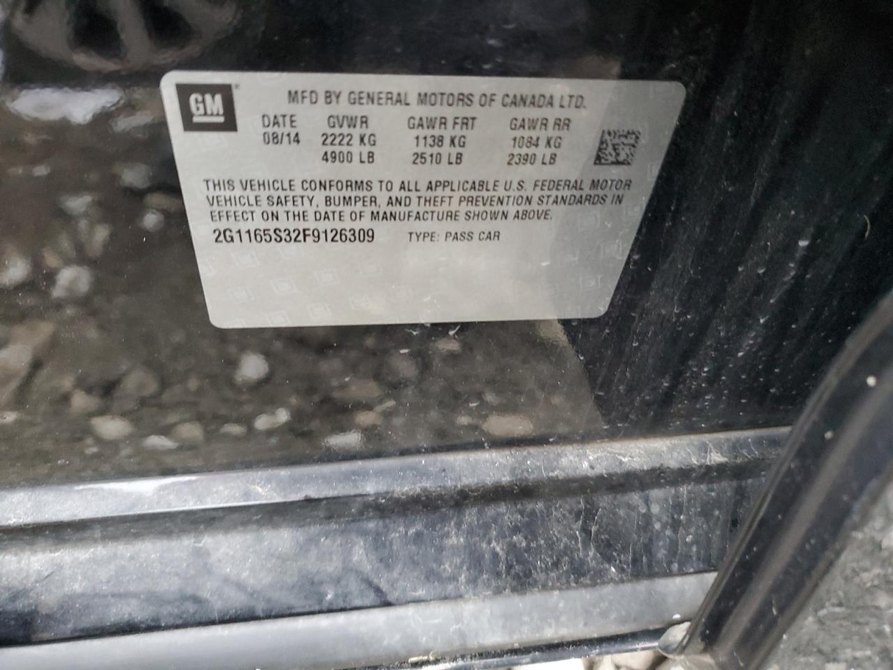 2015 Chevrolet Impala VIN 2G1165S32F9126309 Copart auction photo, front end damage thumbnail 13