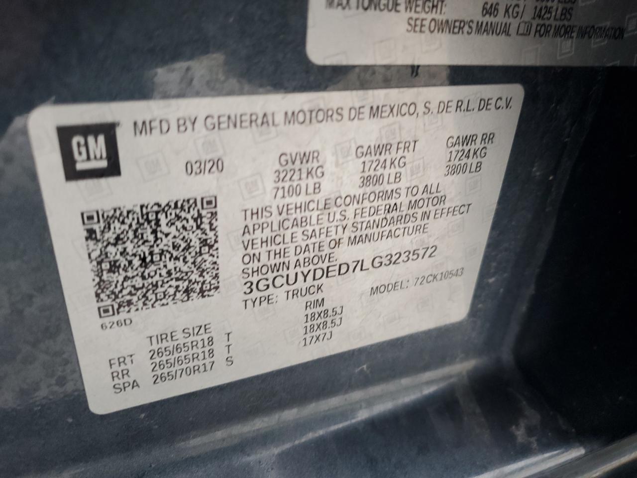 2020 Chevrolet Silverado VIN 3GCUYDED7LG323572 Copart auction photo, front end damage thumbnail 12