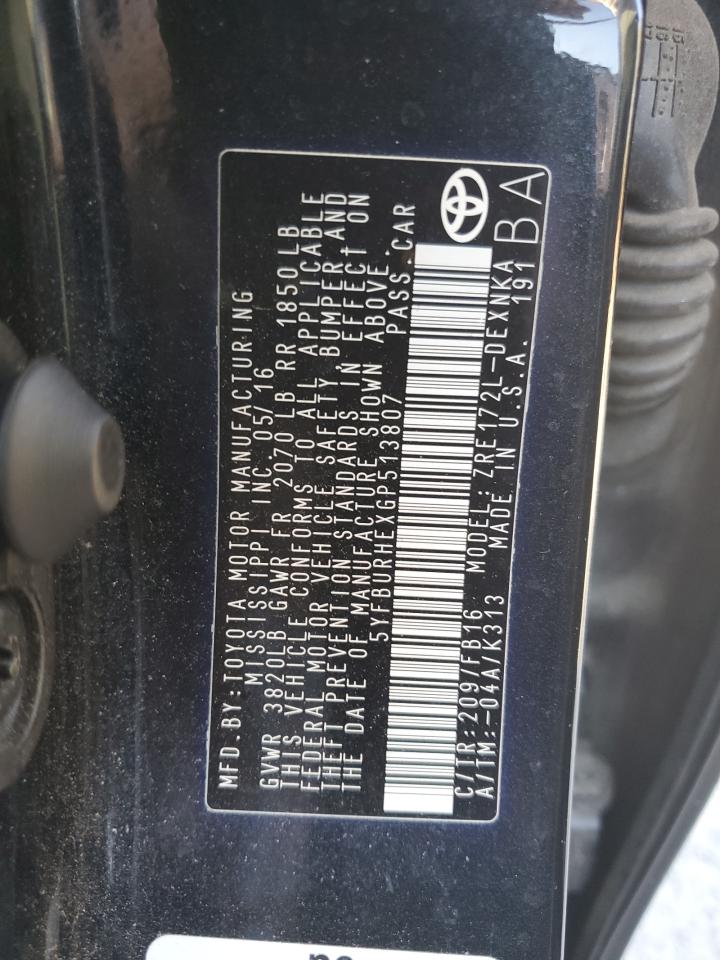2016 Toyota Corolla VIN 5YFBURHEXGP513807 Copart auction photo, front end damage thumbnail 12