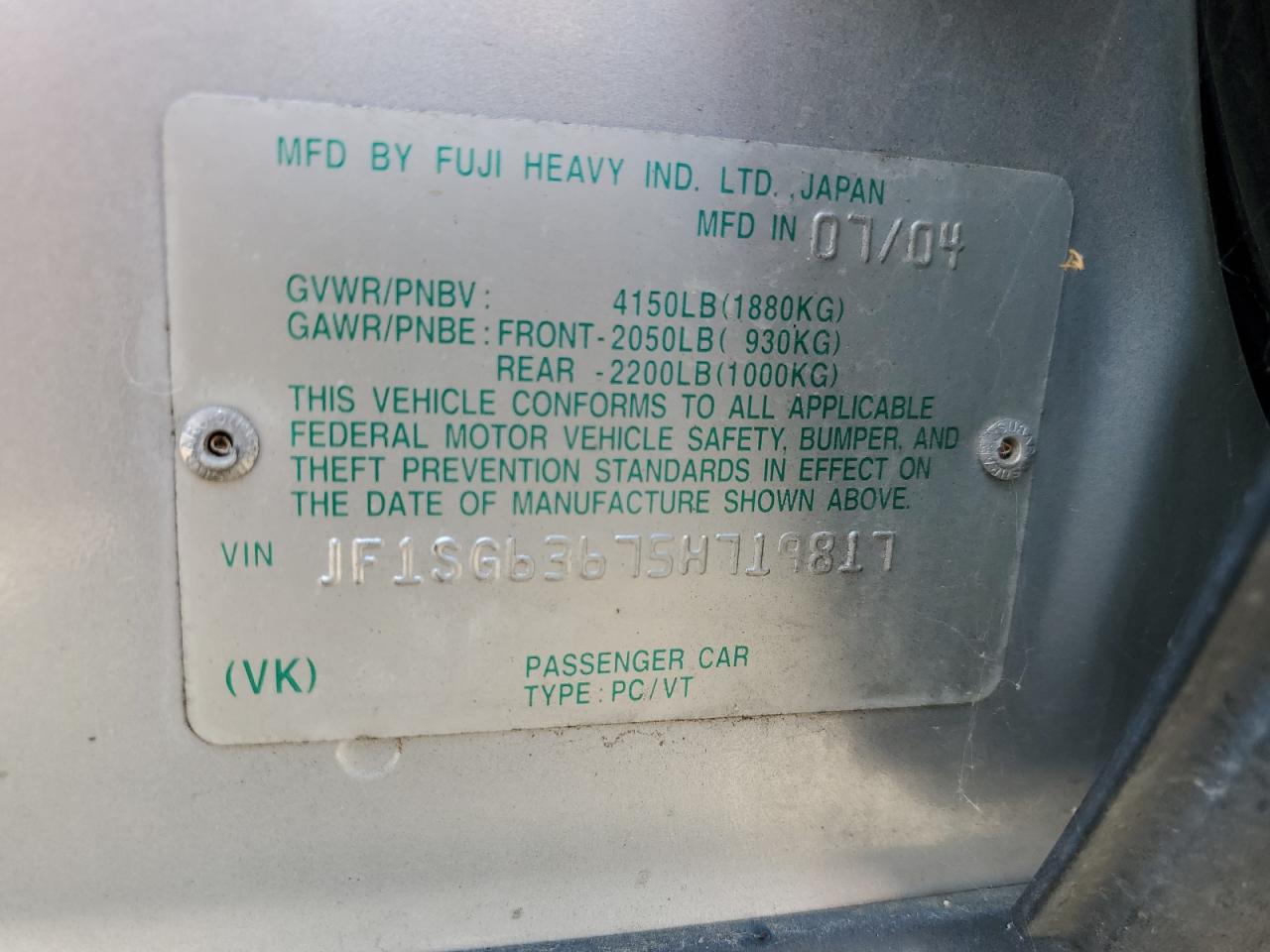 2005 Subaru Forester VIN JF1SG63675H719817 Copart auction photo, front end damage thumbnail 15