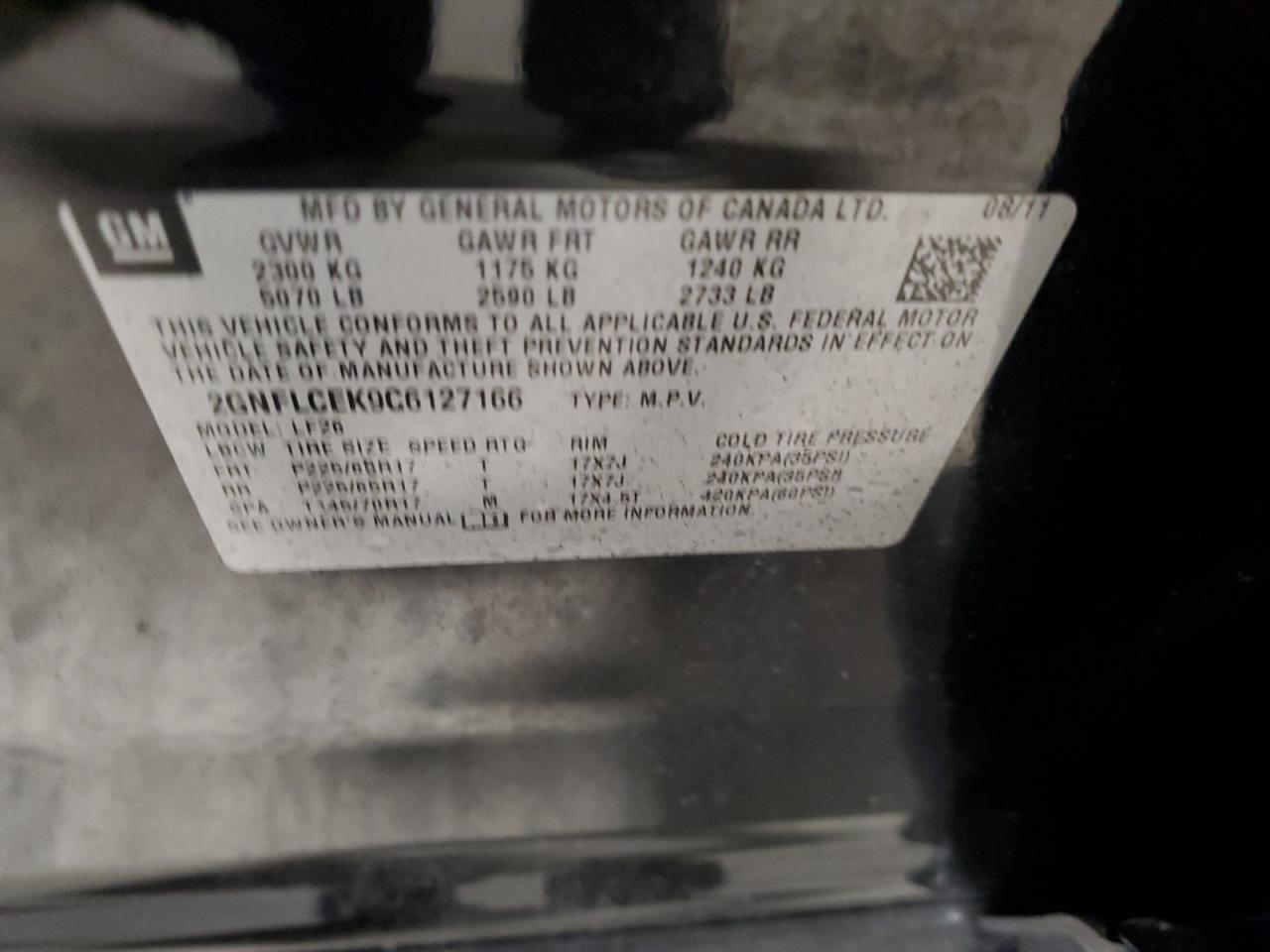 2012 Chevrolet Equinox VIN 2GNFLCEK9C6127166 Copart auction photo, front end / minor dent/scratches damage thumbnail 15