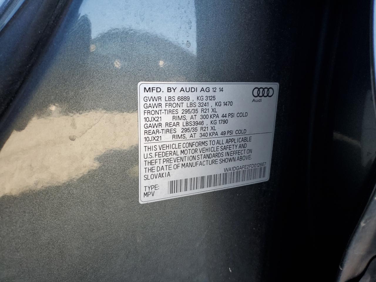 2015 Audi Q7 VIN WA1DGAFE2FD012667 Copart auction photo, all over damage thumbnail 15