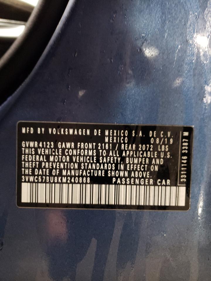 2019 Volkswagen Jetta VIN 3VWC57BU8KM240868 Copart auction photo, front end damage thumbnail 12