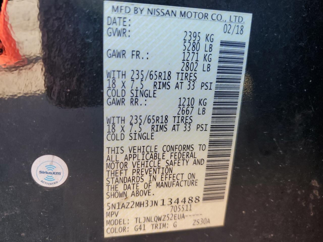 2018 Nissan Murano VIN 5N1AZ2MH3JN134488 Copart auction photo, side / minor dent/scratches damage thumbnail 13