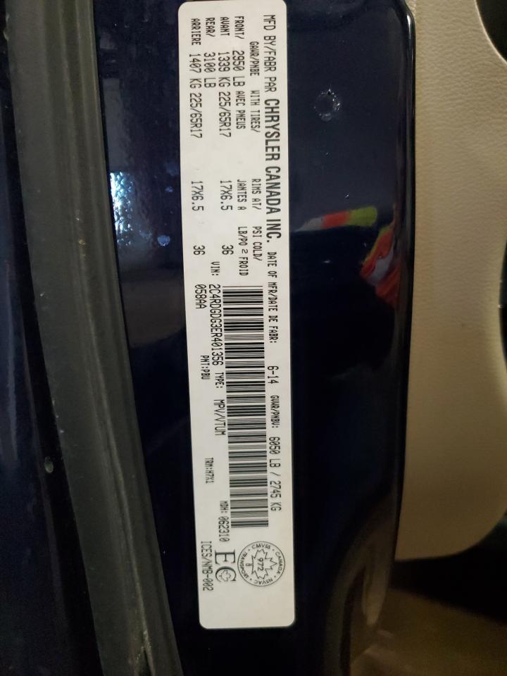 2014 Dodge Caravan VIN 2C4RDGDG3ER401356 Copart auction photo, side / front end damage thumbnail 13