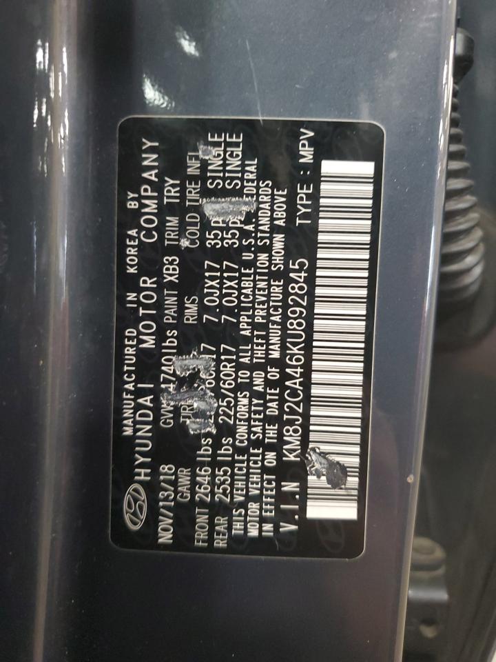 2019 Hyundai Tucson VIN KM8J2CA46KU892845 Copart auction photo, vandalism / rear end damage thumbnail 13