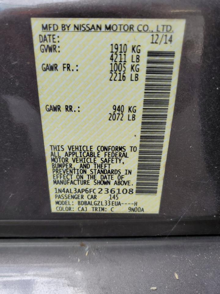 2015 Nissan Altima VIN 1N4AL3AP6FC236108 Copart auction photo, all over damage thumbnail 12