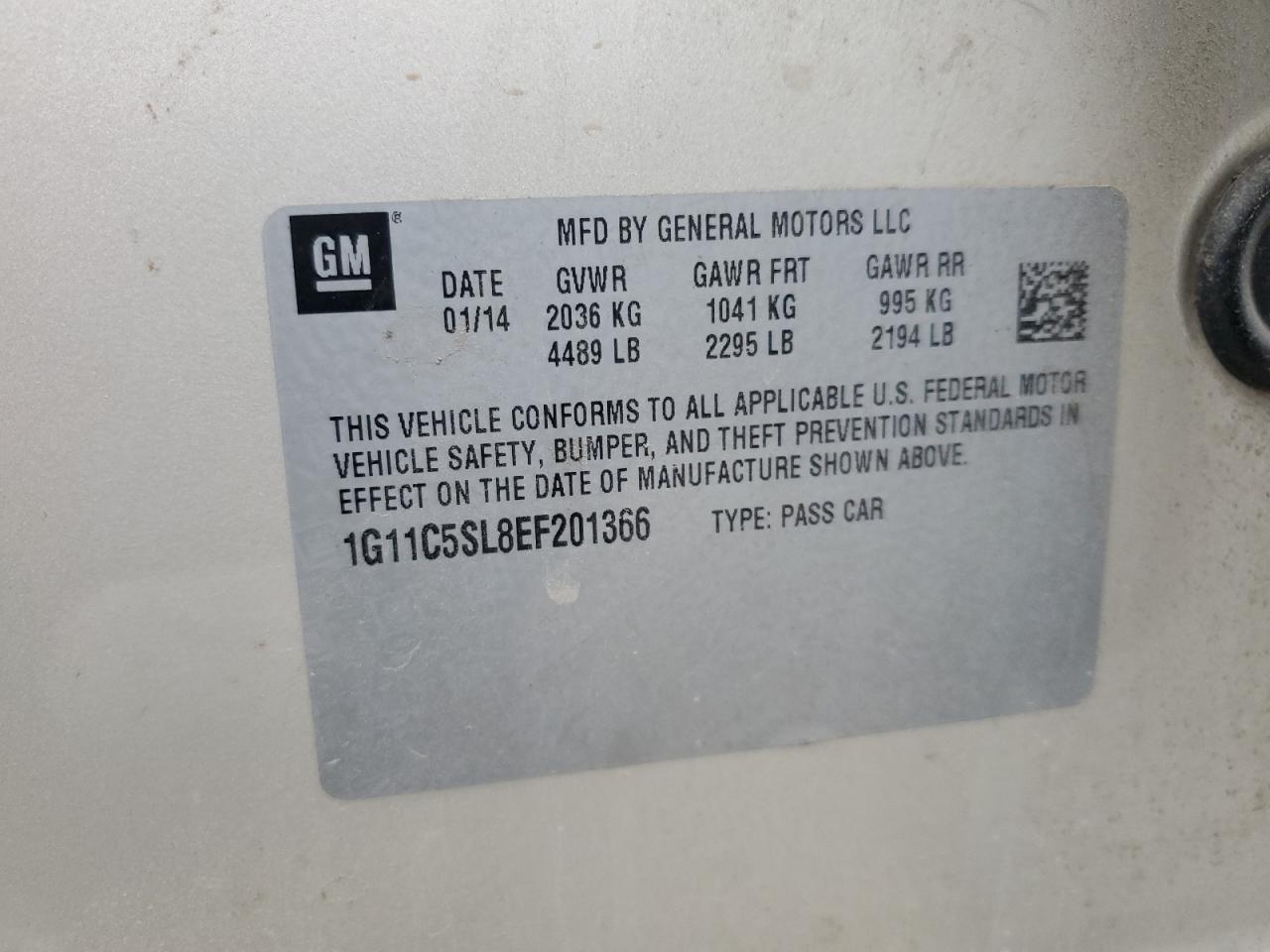2014 Chevrolet Malibu VIN 1G11C5SL8EF201366 Copart auction photo, front end damage thumbnail 12