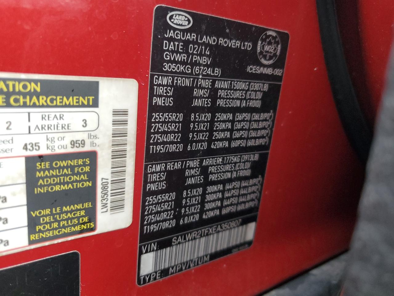 2014 Land Rover Range Rover VIN SALWR2TFXEA350807 Copart auction photo, front end damage thumbnail 15