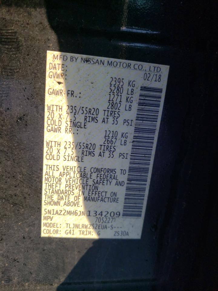 2018 Nissan Murano VIN 5N1AZ2MH6JN134209 Copart auction photo, front end / undercarriage damage thumbnail 15
