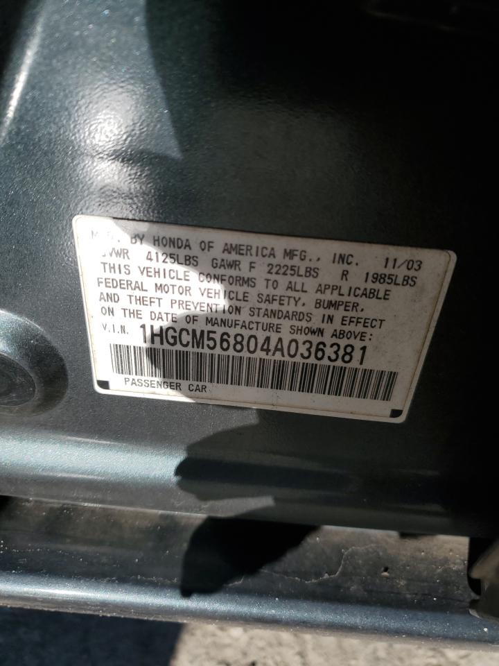 2004 Honda Accord VIN 1HGCM56804A036381 Copart auction photo, front end damage thumbnail 14