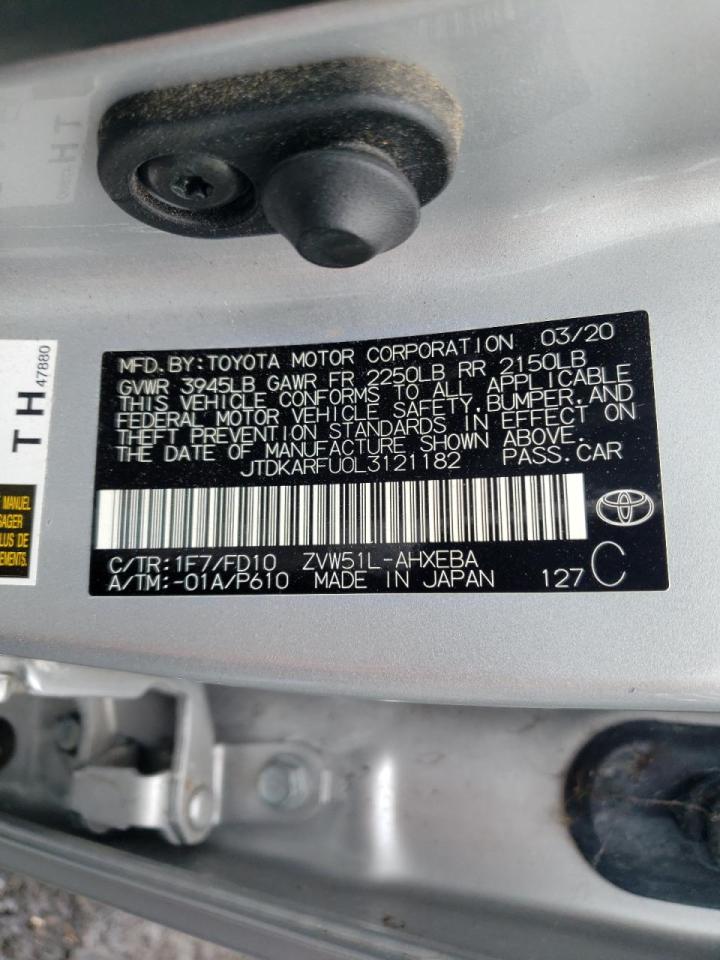 2020 Toyota Prius VIN JTDKARFU0L3121182 Copart auction photo, front end / side damage thumbnail 12