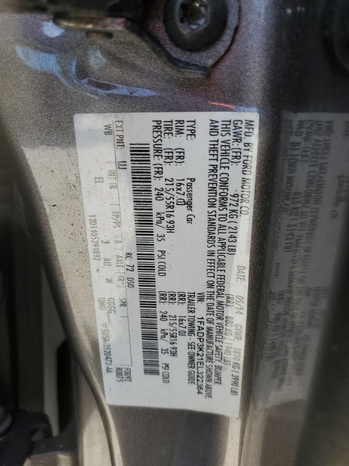 2014 Ford Focus VIN 1FADP3K21EL322364 Copart auction photo, front end damage thumbnail 15