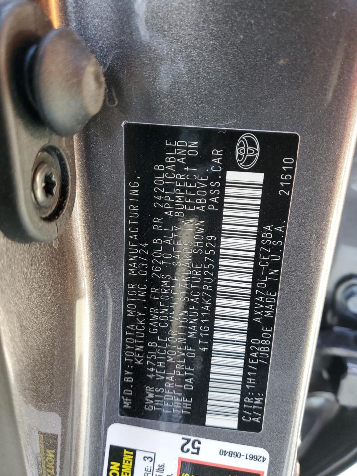 2024 Toyota Camry VIN 4T1G11AK7RU257529 Copart auction photo, front end damage thumbnail 13