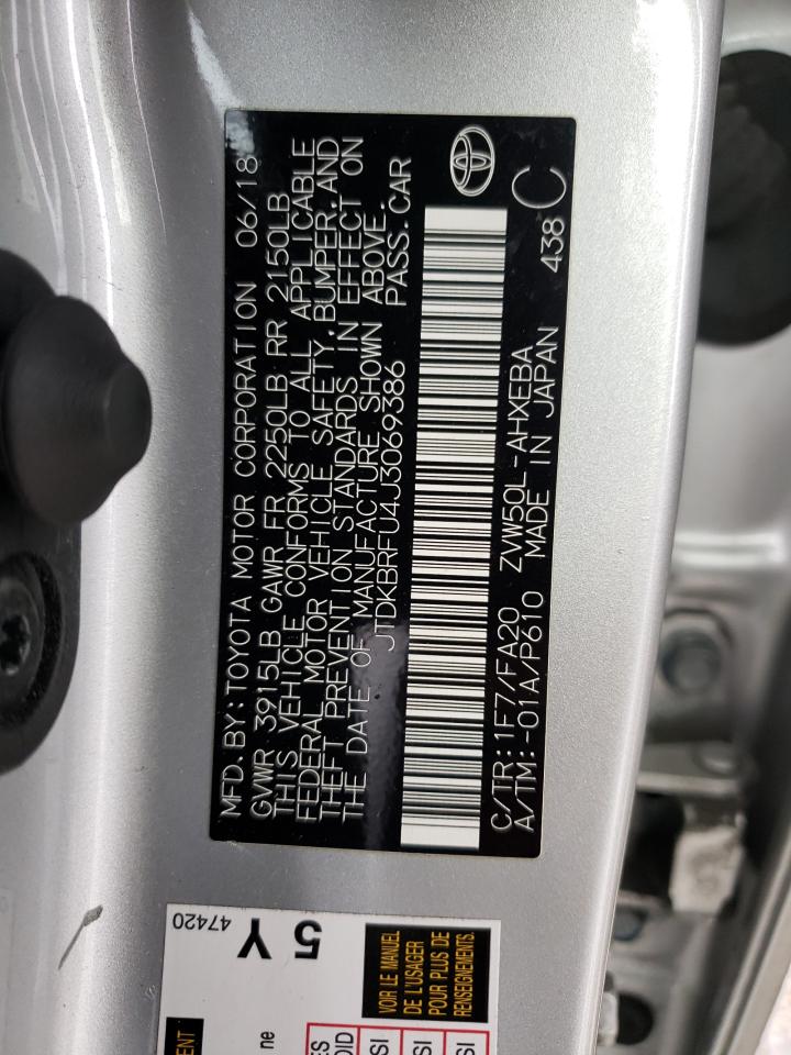 2018 Toyota Prius VIN JTDKBRFU4J3069386 Copart auction photo, front end damage thumbnail 14